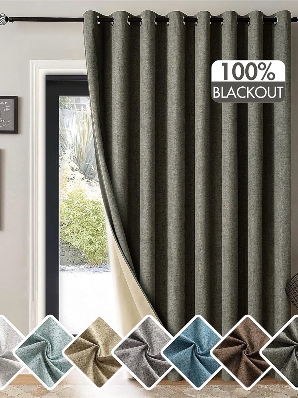 Blackout Curtain Panel - Dark Grey Color (100” W x 96”)